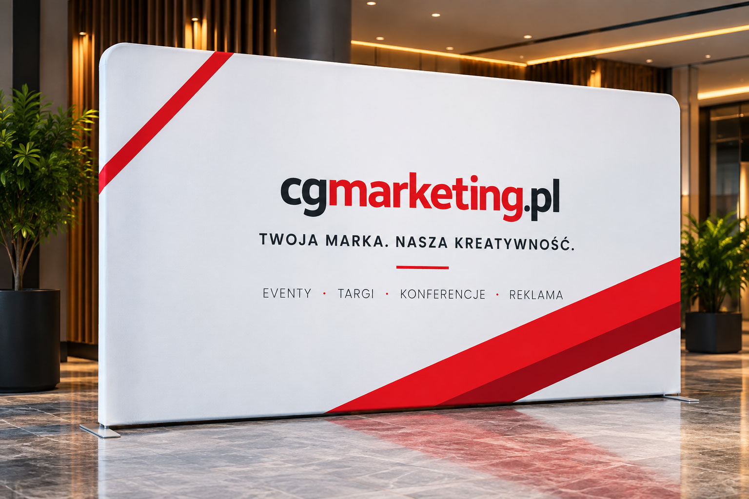 Ścianka reklamowa prosta z nadrukiem firmowym – przykład konstrukcji